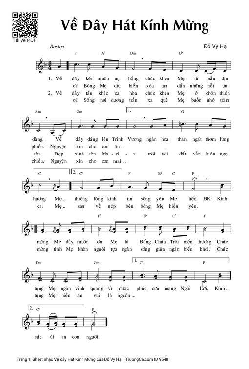 Sheet nhạc PDF bài Về đây Hát Kính Mừng