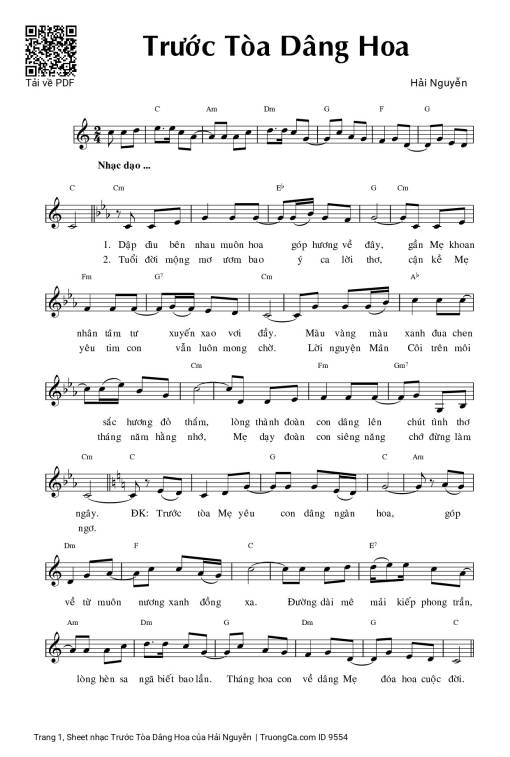 Sheet nhạc PDF bài Trước Tòa Dâng Hoa