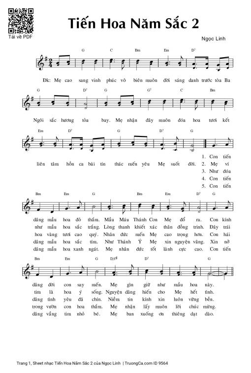 Sheet nhạc PDF bài Tiến Hoa Năm Sắc 2