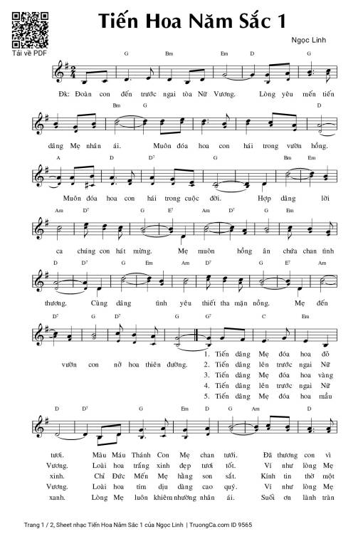 Sheet nhạc PDF bài Tiến Hoa Năm Sắc 1