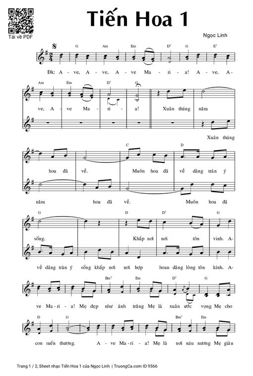 Sheet nhạc PDF bài Tiến Hoa 1 - Ngọc Linh