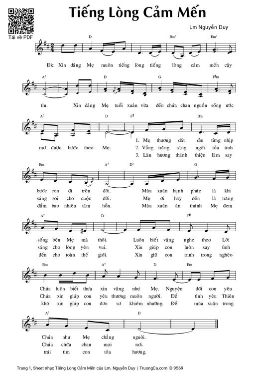 Sheet nhạc PDF bài Tiếng Lòng Cảm Mến