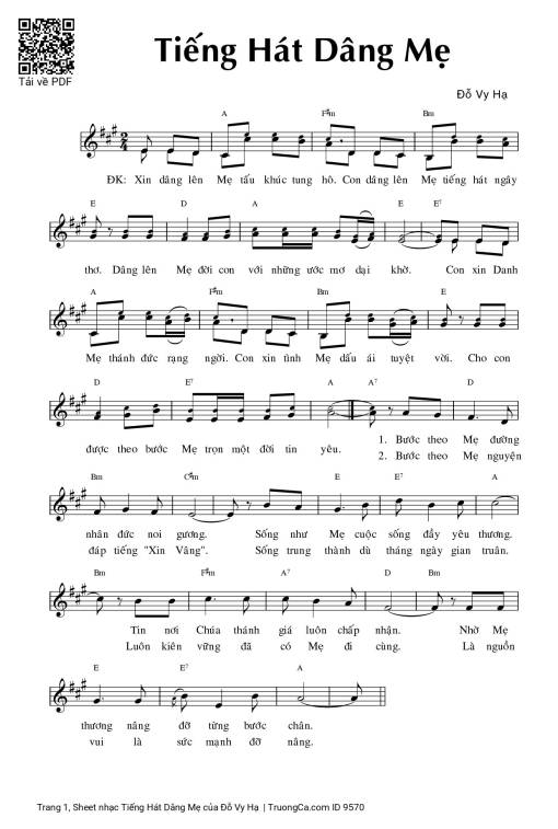 Sheet nhạc PDF bài Tiếng Hát Dâng Mẹ