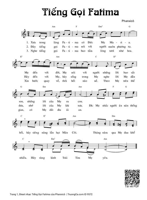 Sheet nhạc PDF bài Tiếng Gọi Fatima