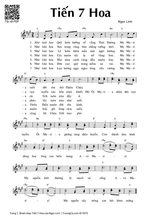 Sheet nhạc PDF bài Tiến 7 Hoa - Ngọc Linh