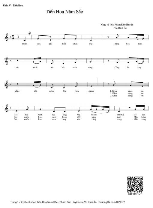 Sheet nhạc PDF bài Tiến Hoa Năm Sắc - Phạm đức Huyến