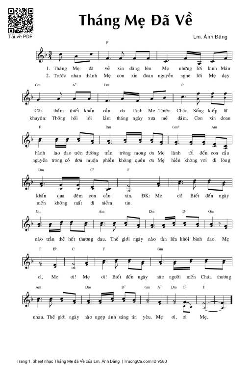 Sheet nhạc PDF bài Tháng Mẹ đã Về