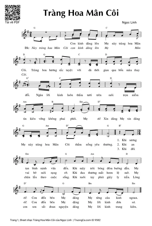 Sheet nhạc PDF bài Tràng Hoa Mân Côi