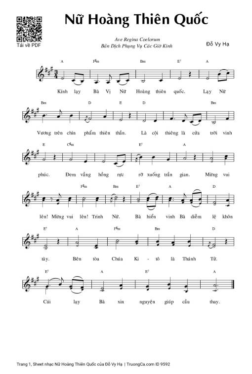 Sheet nhạc PDF bài Nữ Hoàng Thiên Quốc