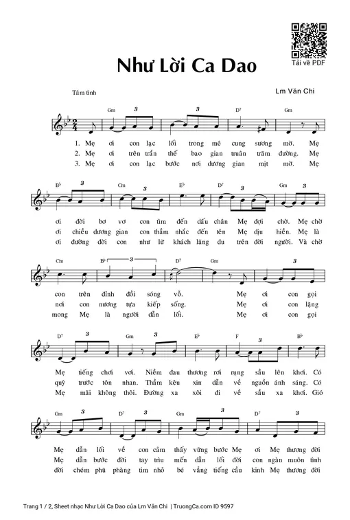 Sheet nhạc PDF bài Như Lời Ca Dao