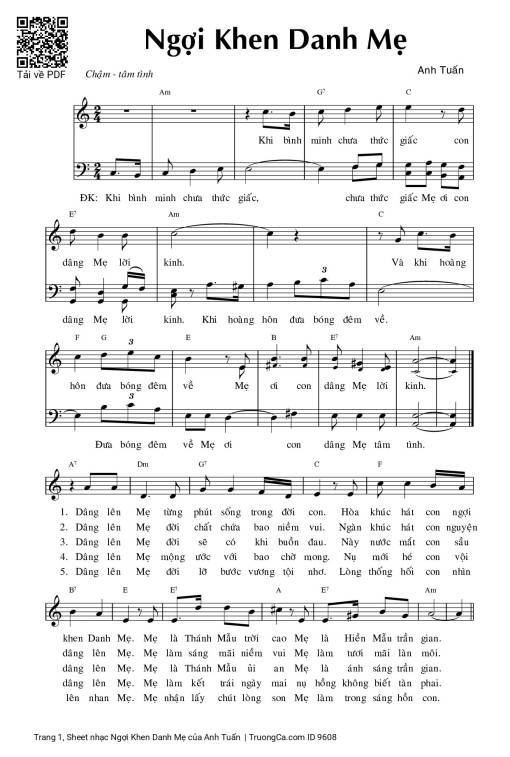Sheet nhạc PDF bài Ngợi Khen Danh Mẹ