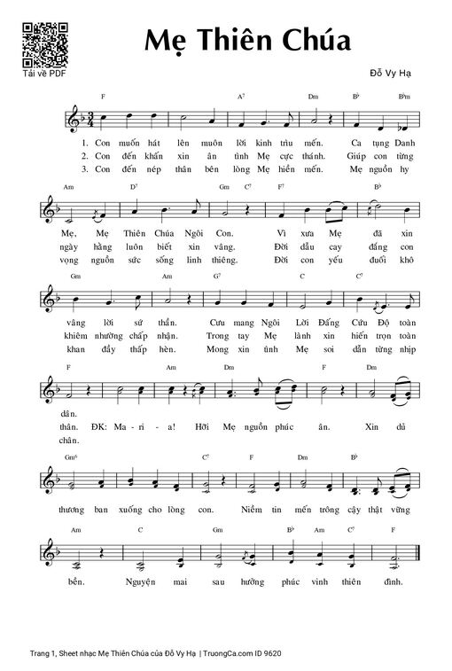 Sheet nhạc PDF bài Mẹ Thiên Chúa