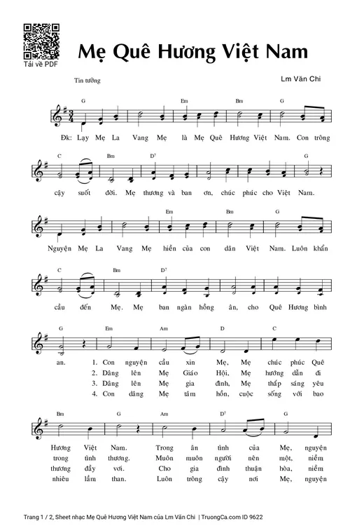 Sheet nhạc PDF bài Mẹ Quê Hương Việt Nam