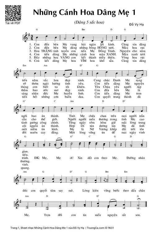 Sheet nhạc PDF bài Những Cánh Hoa Dâng Mẹ 1