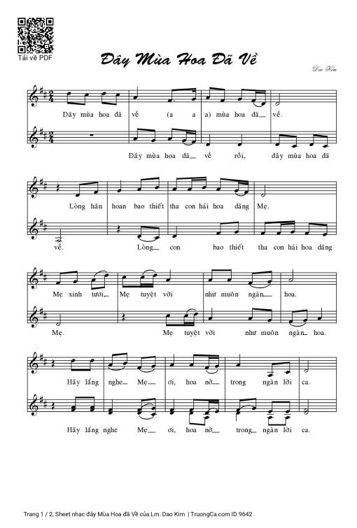 Sheet nhạc PDF bài đây Mùa Hoa đã Về