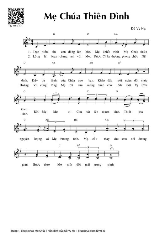 Sheet nhạc PDF bài Mẹ Chúa Thiên đình