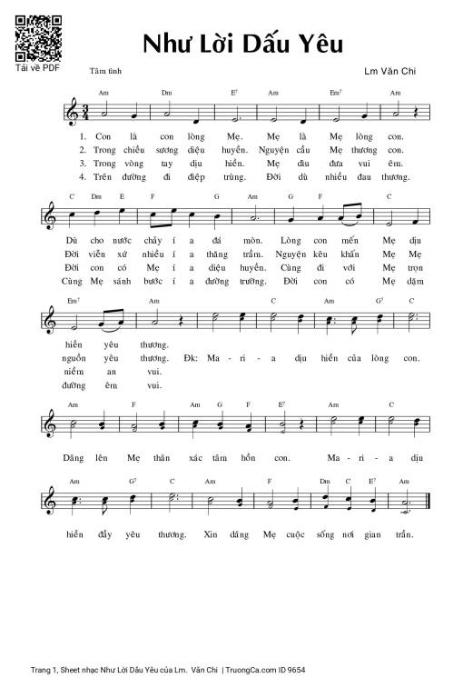 Sheet nhạc PDF bài Như Lời Dấu Yêu