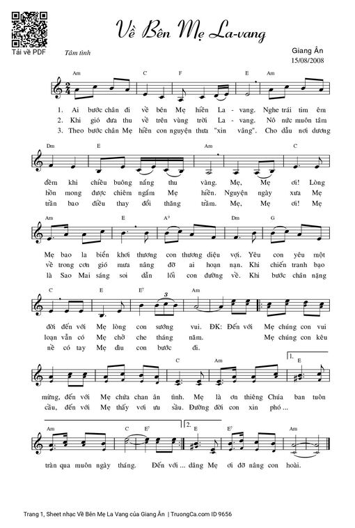 Sheet nhạc PDF bài Về Bên Mẹ La Vang