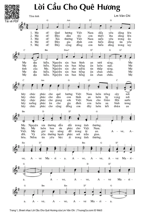 Sheet nhạc PDF bài Lời Cầu Cho Quê Hương