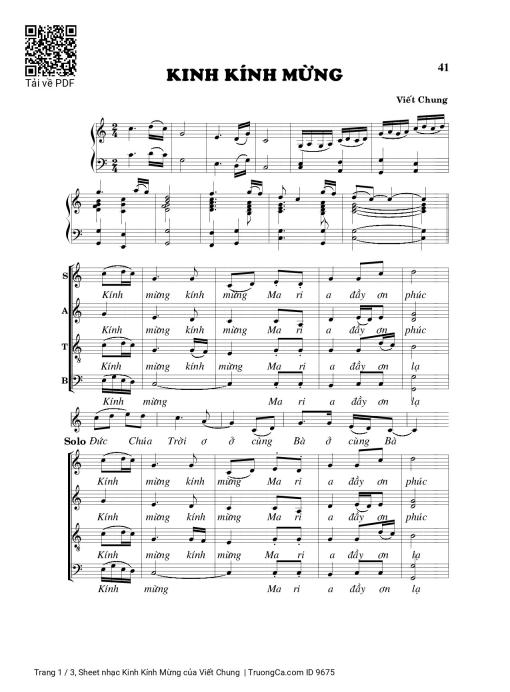 Sheet nhạc PDF bài Kinh Kính Mừng (5 bè)