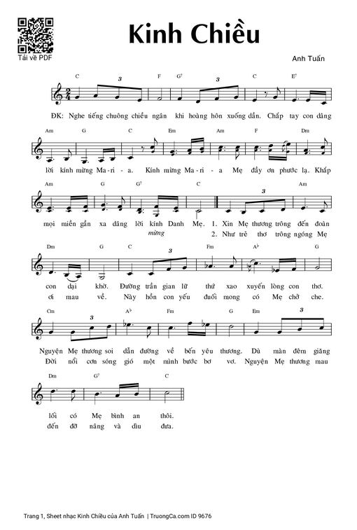 Sheet nhạc PDF bài Kinh Chiều - Anh Tuấn