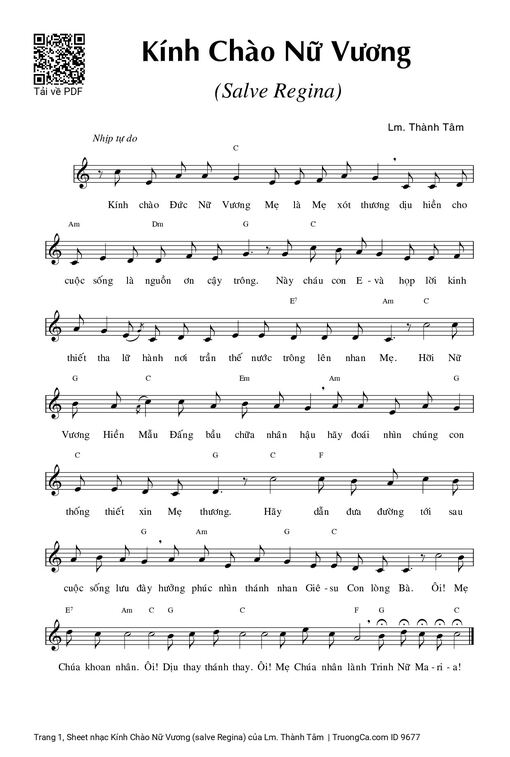 Sheet nhạc PDF bài Kính Chào Nữ Vương (salve Regina)