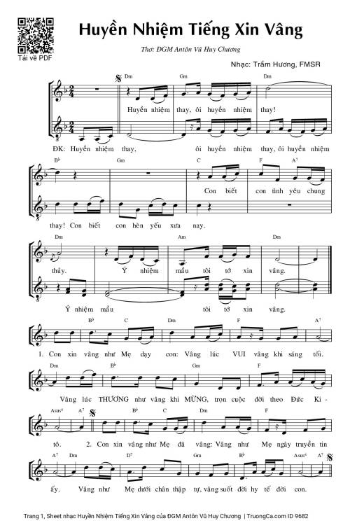 Sheet nhạc PDF bài Huyền Nhiệm Tiếng Xin Vâng