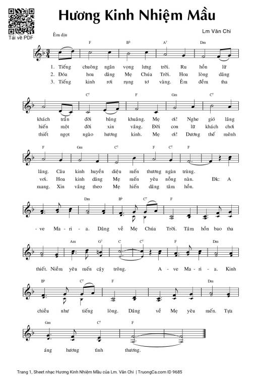 Sheet nhạc PDF bài Hương Kinh Nhiệm Mầu