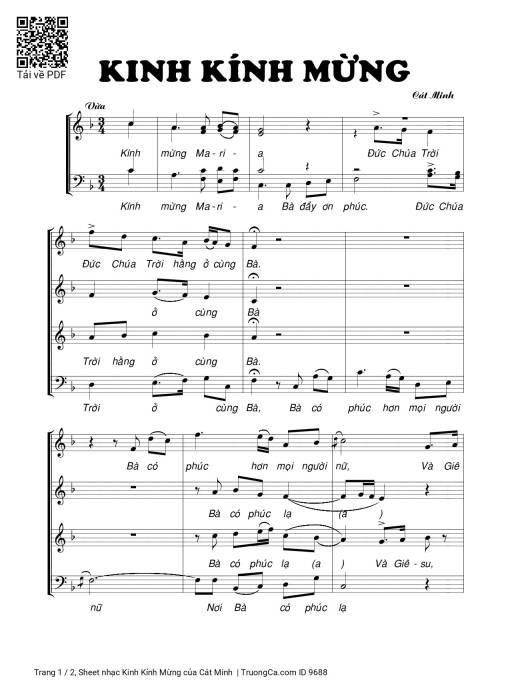 Sheet nhạc PDF bài Kinh Kính Mừng (5 bè)
