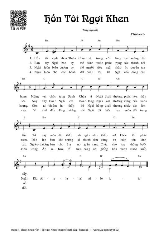 Sheet nhạc PDF bài Hồn Tôi Ngợi Khen (magnificat)