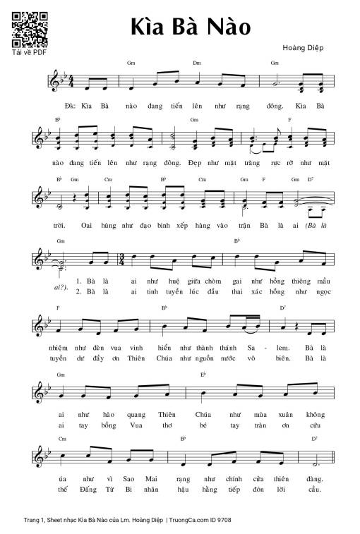 Sheet nhạc PDF bài Kìa Bà Nào - Lm. Hoàng Diệp