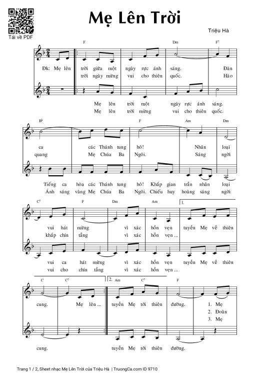 Sheet nhạc PDF bài Mẹ Lên Trời