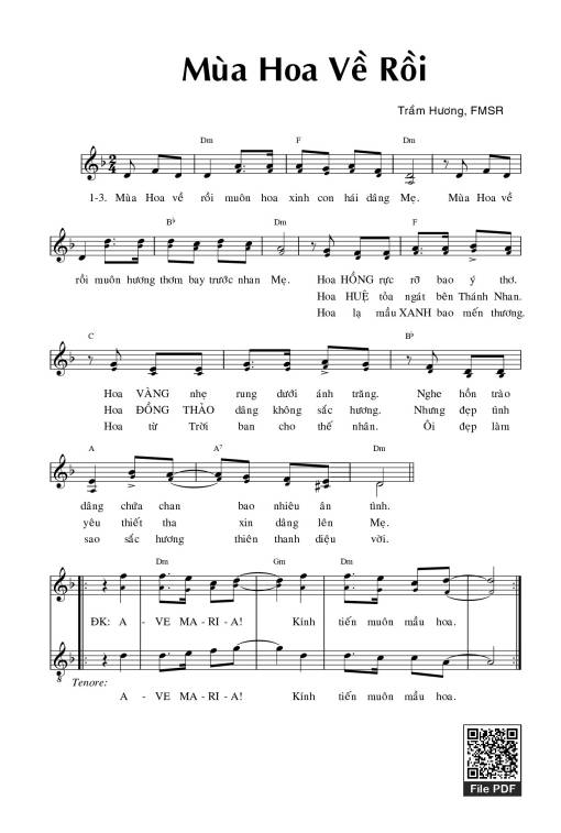 Sheet nhạc PDF bài Mùa Hoa Về Rồi