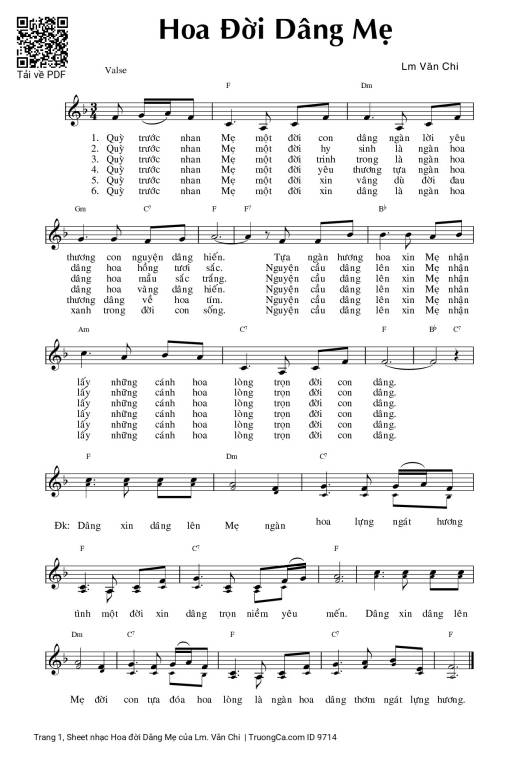 Sheet nhạc PDF bài Hoa đời Dâng Mẹ