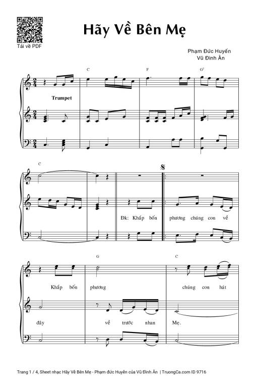 Sheet nhạc PDF bài Hãy Về Bên Mẹ - Phạm đức Huyến