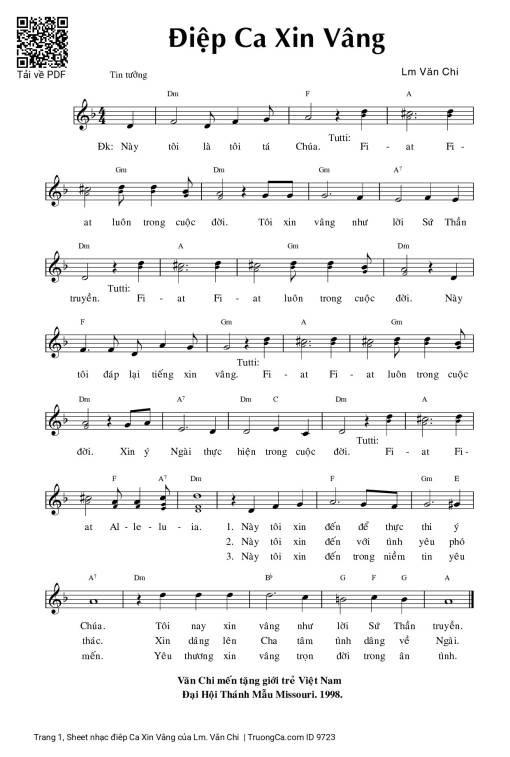 Sheet nhạc PDF bài điêp Ca Xin Vâng