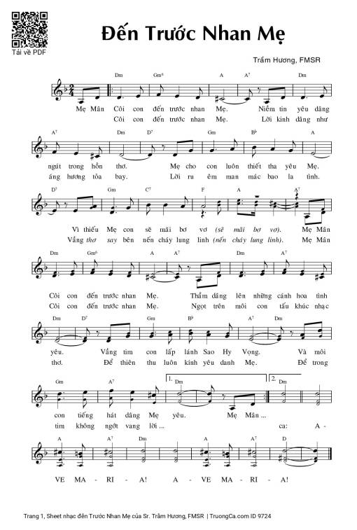 Sheet nhạc PDF bài đến Trước Nhan Mẹ