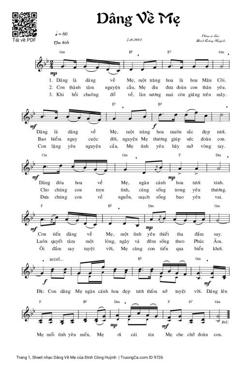 Sheet nhạc PDF bài Dâng Về Mẹ