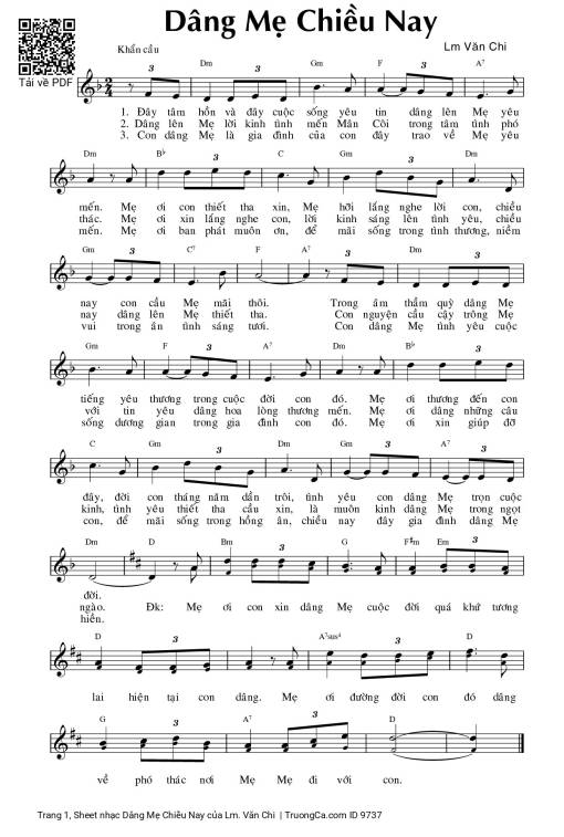 Sheet nhạc PDF bài Dâng Mẹ Chiều Nay