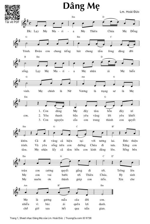 Sheet nhạc PDF bài Dâng Mẹ - Lm. Hoài Đức