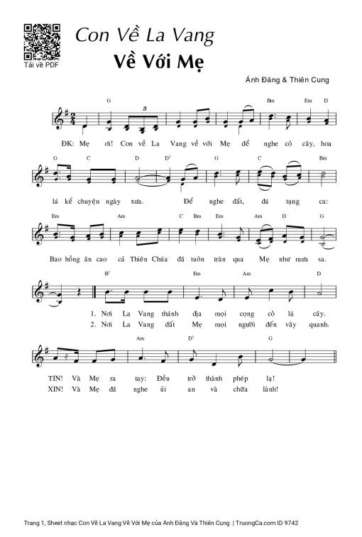 Sheet nhạc PDF bài Con Về La Vang Về Với Mẹ