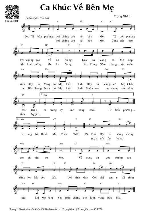 Sheet nhạc PDF bài Ca Khúc Về Bên Mẹ