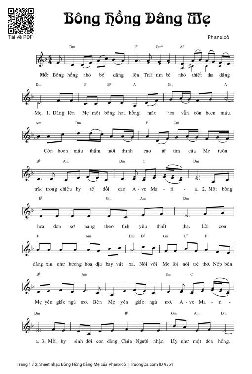 Sheet nhạc PDF bài Bông Hồng Dâng Mẹ