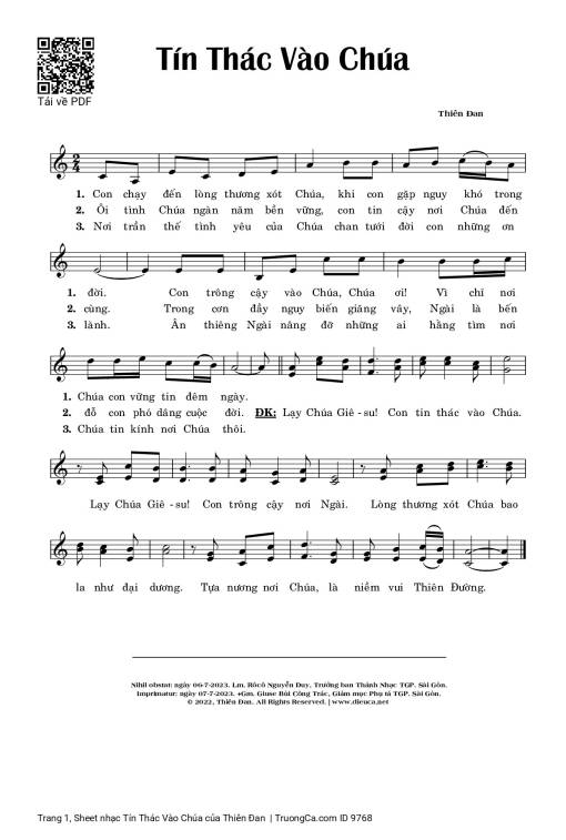 Sheet nhạc PDF bài Tín Thác Vào Chúa