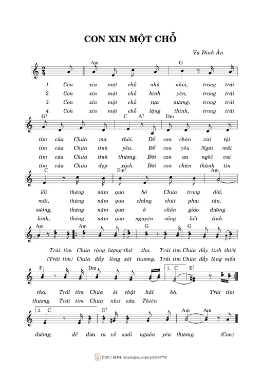 Sheet nhạc PDF bài Con Xin Một Chỗ