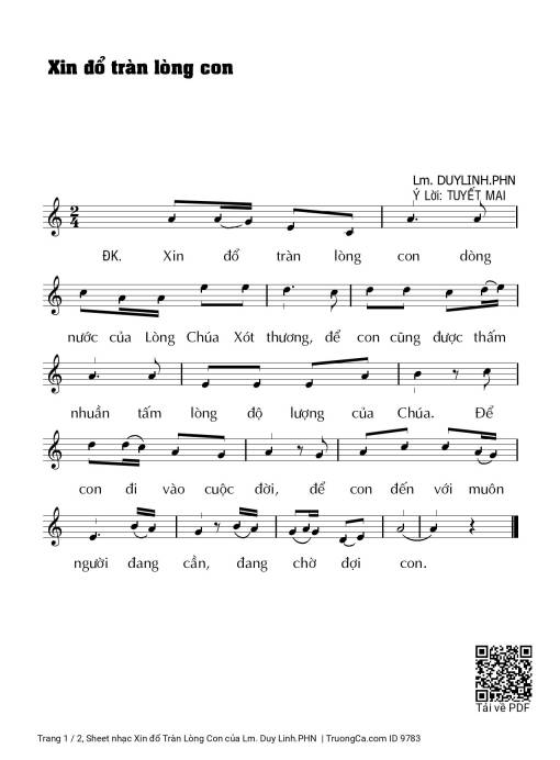 Sheet nhạc PDF bài Xin đổ Tràn Lòng Con