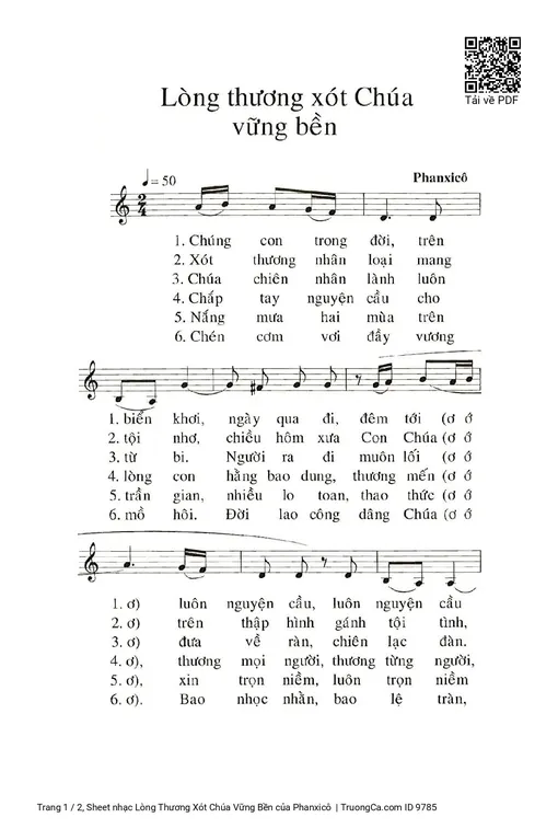 Sheet nhạc PDF bài Lòng Thương Xót Chúa Vững Bền