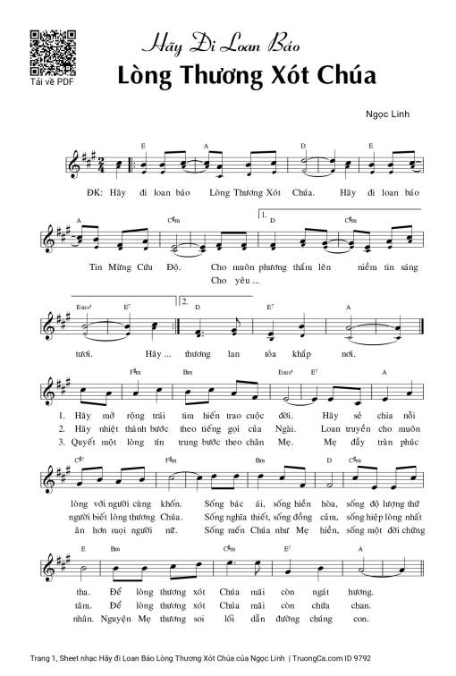 Sheet nhạc PDF bài Hãy đi Loan Báo Lòng Thương Xót Chúa