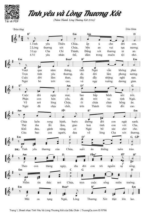 Sheet nhạc PDF bài Tình Yêu Và Lòng Thương Xót