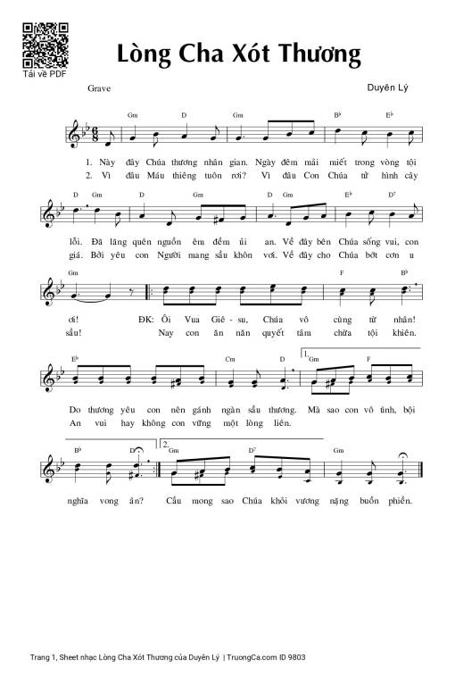Sheet nhạc PDF bài Lòng Cha Xót Thương